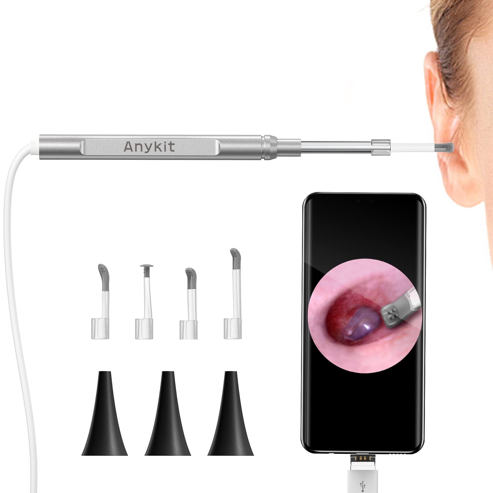 Anykit USB Otoscope for PC & Android Device(NOT for iPhone/iPad), Ultra Clear View Ear Camera with Ear Wax Removal Tool, Ear Scope Endoscope with LED Lights, Ear Cleaning Spoons