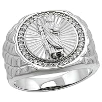3/4 inch Round Sterling Silver Cubic Zirconia St Jude Ring for Men Diamond Cut Halo Cushion Sides size 9-13