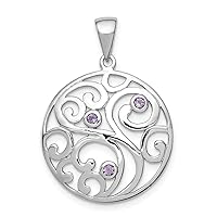 925 Sterling Silver Polished Rhodium Plated With Amethyst Pendant Necklace Measures 28mm long Jewelry for Women