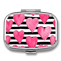 Pill Case Hearts Pink and Stripes 2 Compartments Portable Pill Box Travel Pill Organizer