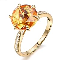 Amazing Solid 14K Yellow Gold Natural Citrine Gemstone Diamond Wedding Engagement Ring for Women
