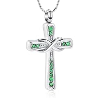 memorial jewelry Cross Urn Necklace Silver Infinity Cross Cremation Necklace with Birthstone Fashion Religious Jewelry Gifts for Women