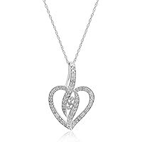 0.80 Carat (Cttw) Round Cut White Natural Diamond Swirl Heart Shape Pendant Necklace Chain Sterling Silver