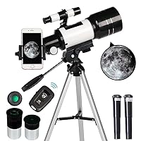 Telescope for Adults & Kids, 70mm Aperture Refractor (15X-150X) Portable Travel Telescope with Phone Adapter & Wireless Remote, Astronomy Beginners Gifts, Black