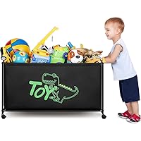 MISSLO Large Toy Box with Wheels Big Toy Chest for Kids Organizer Toy Storage Bin, 124L, Black