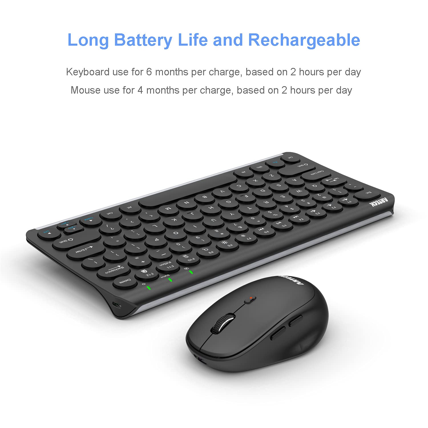 Arteck 2.4G Wireless Keyboard and Mouse Combo Ultra Compact Slim Stainless Full Size Keyboard and Ergonomic Mouse for Computer/Desktop/PC/Laptop and Windows 10/8/7 Build in Rechargeable Battery
