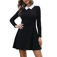 Aphratti Women's Long Sleeve Casual Peter Pan Collar Fit and Flare Skater Dress