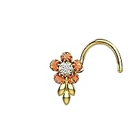 925 Sterling Silver Citrine Stone 18k Gold Plating Flower Shaped Nose Stud Indian Nose Ring