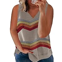 Eytino Womens Plus Size Tank Tops Sleeveless Striped V Neck Colorblock Summer Blouses Shirts(1X-5X)