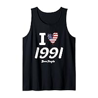 32 Year old with US Flag Heart birth year of 1991 Birthday Tank Top