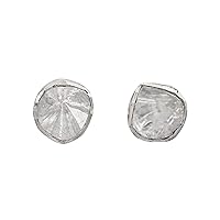 0.50 CTW Natural Diamond Polki Minimal Studs 925 Sterling Silver Platinum Plated Everyday Handmade Slice Diamond Earrings