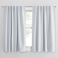 PONY DANCE Room Darkening Curtains - Thermal Insulated Light Block Curtain Drapes with Back Tab Energy Saving for Kitchen, 52 Wide x 54 Long, Greyish White, 2 Pieces