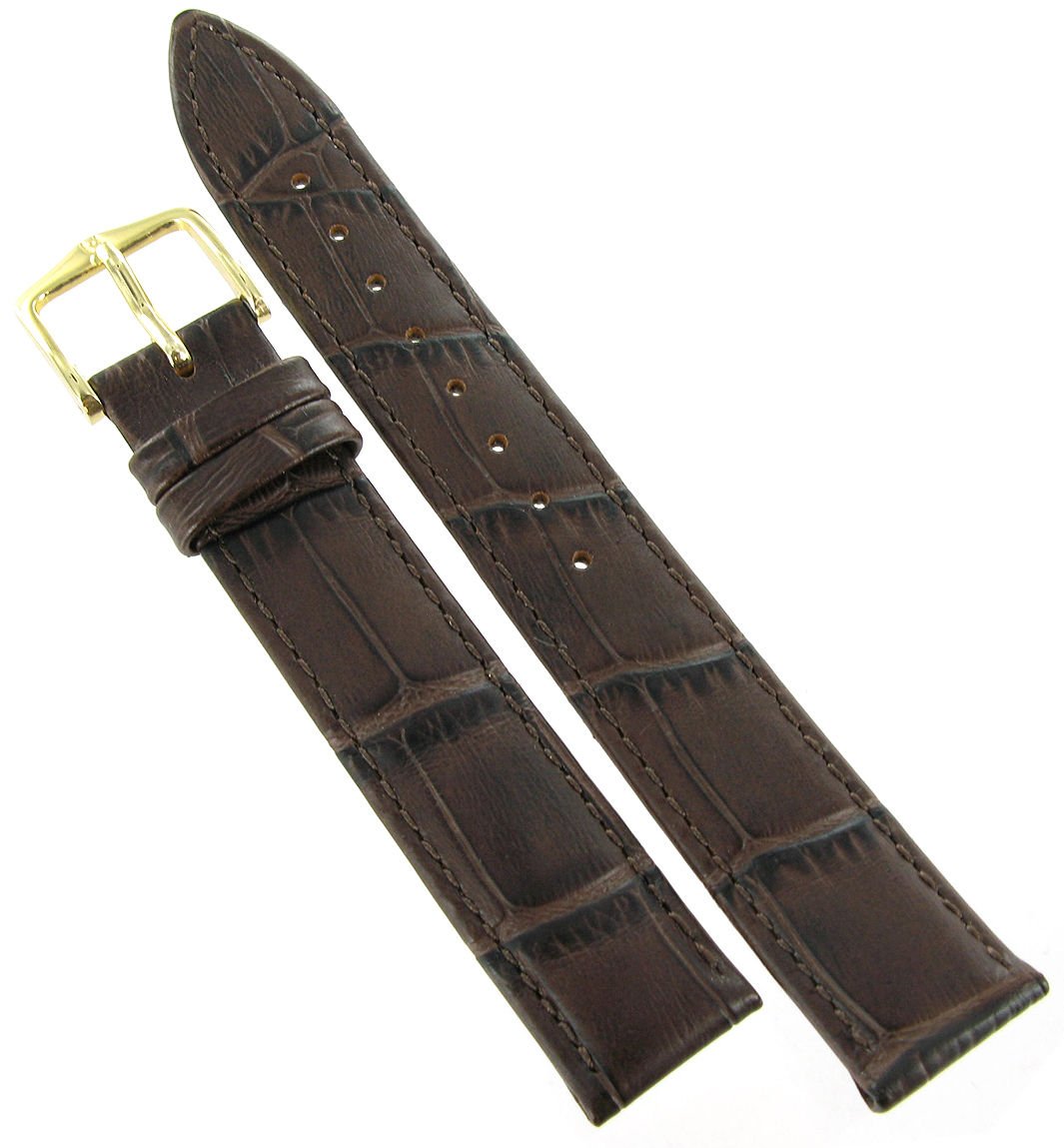 16mm Hirsch Duke Alligator Grain Dark Brown Genuine Leather Padded Watch Band Strap