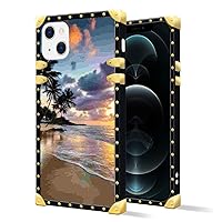 Cell Phone Case for iPhone 13 Pro (6.1in) Luxury Square Edges TPU with Coconut Trees Sunset Beach 3 Anti-Vibration Shatterproof for Girls Women.