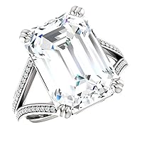 8.00 CT Emerald Colorless Moissanite Engagement Ring, Wedding Bridal Ring Set, Eternity Sterling Silver Solid Diamond Solitaire 4-Prong Anniversary Promise Ring for Her