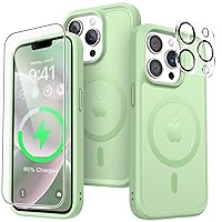 Strong Magnetic for iPhone 13 Pro Case, [Compatible with Magsafe] [Mil-Grade Shockproof] with Screen Protector & Camera Lens Protector Matte Case for iPhone 13 Pro 6.1 inch - Light Green