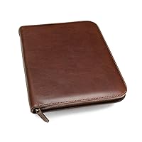 Maruse Personalized Italian Leather Executive Padfolio, Leather Portfolio Laptop Sleeve with Zip Closure and Writing Pad, Custom Brown