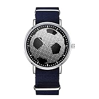 Soccer Black and White Design Nylon Watch for Men and Women, Football Ball Theme Wristwatch, Sport Lover Gift