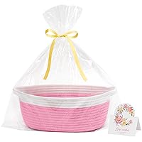 CHICVITA Pink Baskets for Gifts Empty, Small Woven Basket for Storage, Baby Gift Basket for Diapers, Storage Basket for Dogs, Cats, Cotton Rope Basket for Decor, 12
