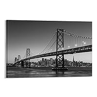 San Francisco Bay Bridge Wall Art Black and White City Architecture Poster Wall Art Paintings Canvas Wall Decor Home Decor Living Room Decor Aesthetic 24x36inch(60x90cm) Frame-Style
