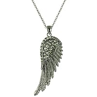 Grey on Antique Black Long Angel Wing Necklace