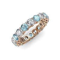 Aquamarine and Lab Grown Diamond 3 3/8 ctw Womens Eternity Ring Stackable 14K Gold