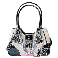 ARVALOLET Women's Y2K Star Handbag, Patchwork Shoulder Bag with Large Capacity, Adjustable Strap