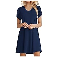 Women's Deep V Neck Soft fit Petal Sleeve Casual Mini Dress Summer Swing T Shirt Dresses Beach Cover up Sundresses