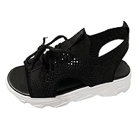 Comfortable Women Flip Flop Sandals For Women Women Fashion Casual Hollow Out Medium Heel Mesh Sport Thick Sole Sandals