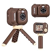 1080P Kids Digital Camera Mini Video Camera for Kids 48MP 2.4 Inch IPS Screen Dual Lens Built-in Battery with 32GB Memory Card & Card Reader & Desktop Tripod Birthday for Boys Girls
