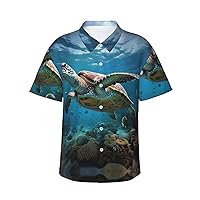 Sea Turtles Men's Casual Button-Down Hawaiian Shirts â€“ Funky Tropical Summer Outfits â€“ Retro Printed Beach Wear for Men