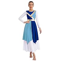 iiniim Women Metallic Color Block Liturgical Dancewear Sleeveless Asymmetrical Hem Praise Dance Dress