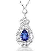 14Kt Solid White Gold Tanzanite Diamond Necklace Pendant for Women Engagement Wedding Gift