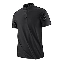 Men Polo Shirt Classic Henley Short Sleeve Polo Shirts Top Solid Slim Golf Tee