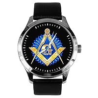 Classic Freemason Sapphire Blue Dial Symbolic Vintage Freemasonry Logo Art Masonic Collectible Watch. Silvered Solid Brass.