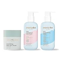 Evereden Baby Shampoo and Body Wash, 8.5 fl oz & Fragrance Free Baby Moisturizing Lotion, 8.5 fl oz & Nourishing Baby Face Cream, 1.7 oz | 3 Item Bundle Set | Clean and Natural Baby Care