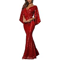 Mermaid Evening Gown Sparkle Christmas Red Green Dress Formal Wedding Guest 2023 GD801