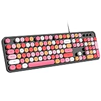 Dilter Wired Keyboard, 104 Keys Full-Sized Typewriter Keyboards, USB Plug and Play Office Keyboard with Number Pad, Caps Indicators, Foldable Stands for Windows, PC, Laptop, Desktop (Black Colorful)