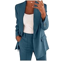 Women's Spring 2 Piece Blazer Sets Open Front Blazers and Slim Fit Pant Suits Set Office Notched Collar Jackets