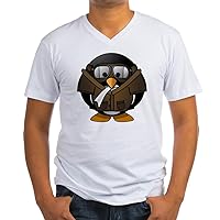Men's V-Neck T-Shirt Little Round Penguin-Airplane Jet Pilot