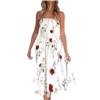Women's 2023 Summer Casual Dress Bohemian Floral Printed Strapless Hawaii Beach Party Flowing Long Maxi Dress