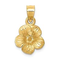14k Yellow Gold Satin Bright Cut Hibiscus Flower Charm