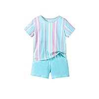 Floerns Toddler Boy's Tracksuit Striped Print Tee Shirts and Shorts Set Two Piece Outfit