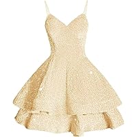 Sparkly Sequin Homecoming Dresses for Teens Tiered Short V Neck Prom Dresses 2024 Formal Cocktail Gown