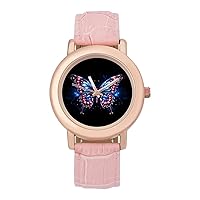 Butterfly Tattoo Pattern Women's Watches Classic Quartz Watch with Leather Strap Easy to Read Wrist Watch