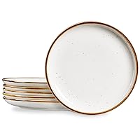ONEMORE 10.5 Inch Ceramic Dinner Plate - Large Stoneware Dish Set of 6, Dessert Salad Plates, Microwave, Dishwasher and Oven Safe, Easy to Clean, Rustic and Speckled Style Dinnerware, Creamy White