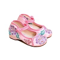 Girl's Embroidery Flat Ballet Shoes Kid's Cute Mary-Jane Dance Shoe Flat Sandal Shoe Pink