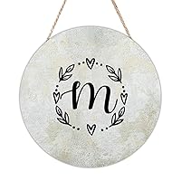 Round Rustic Wood Signs 10x10in,Mongram Letter Initial M Farmhouse Wood Plaque Craft Wall Art Hanging Welcome Sign Decorative Wooden Sign for Indoor Outdoor Kitchen Dining Room Decor