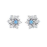 1.20 CT Round Cut Simulated Cubic Zirconia & Blue Topaz Fashion Flower Stud Earrings 14k Gold Finish