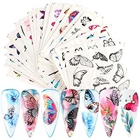30 Sheets Butterfly Nail Art Stickers Water Transfer Nail Decals DIY Decorations Manicure Tips Wraps Decor Tools for Women Girls Fingernail or Toenails (Style A)